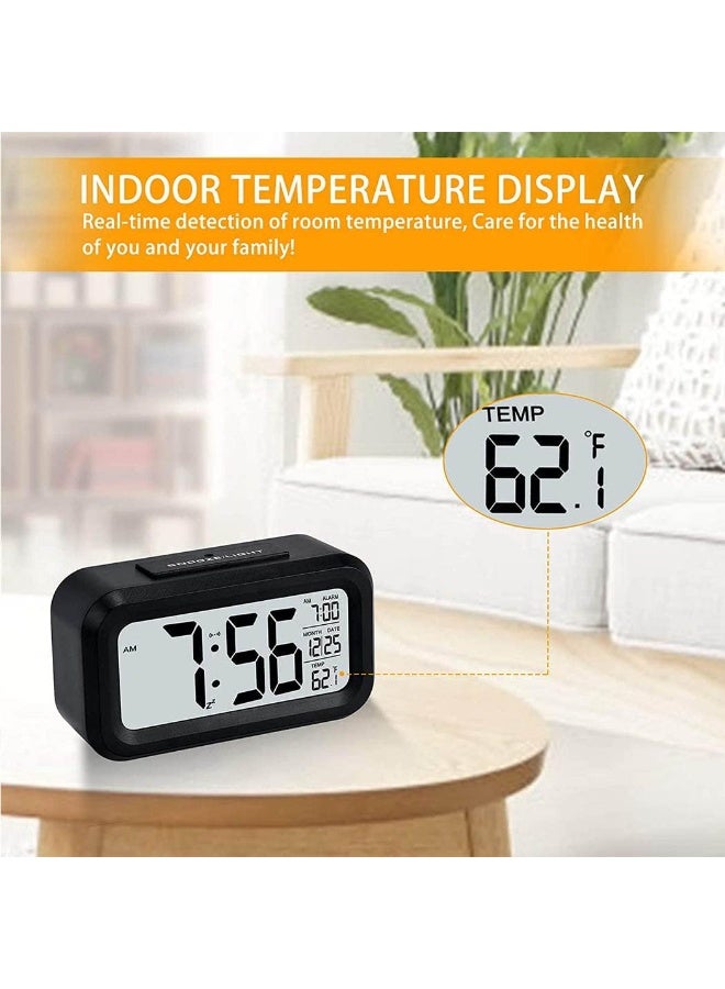 Home Care Digital Alarm Clock, Battery Operated Alarm Clock with Date,Indoor Temperature,Smart Night Light, Easy Operation Electronic Clock for Bedrooms (Black) - Image 3