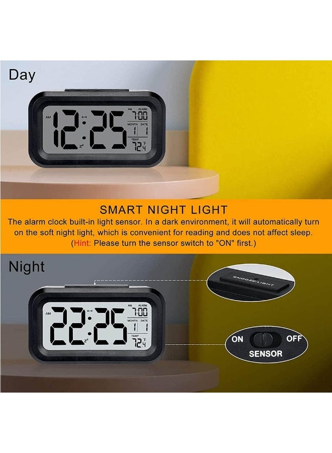 Home Care Digital Alarm Clock, Battery Operated Alarm Clock with Date,Indoor Temperature,Smart Night Light, Easy Operation Electronic Clock for Bedrooms (Black) - Image 4