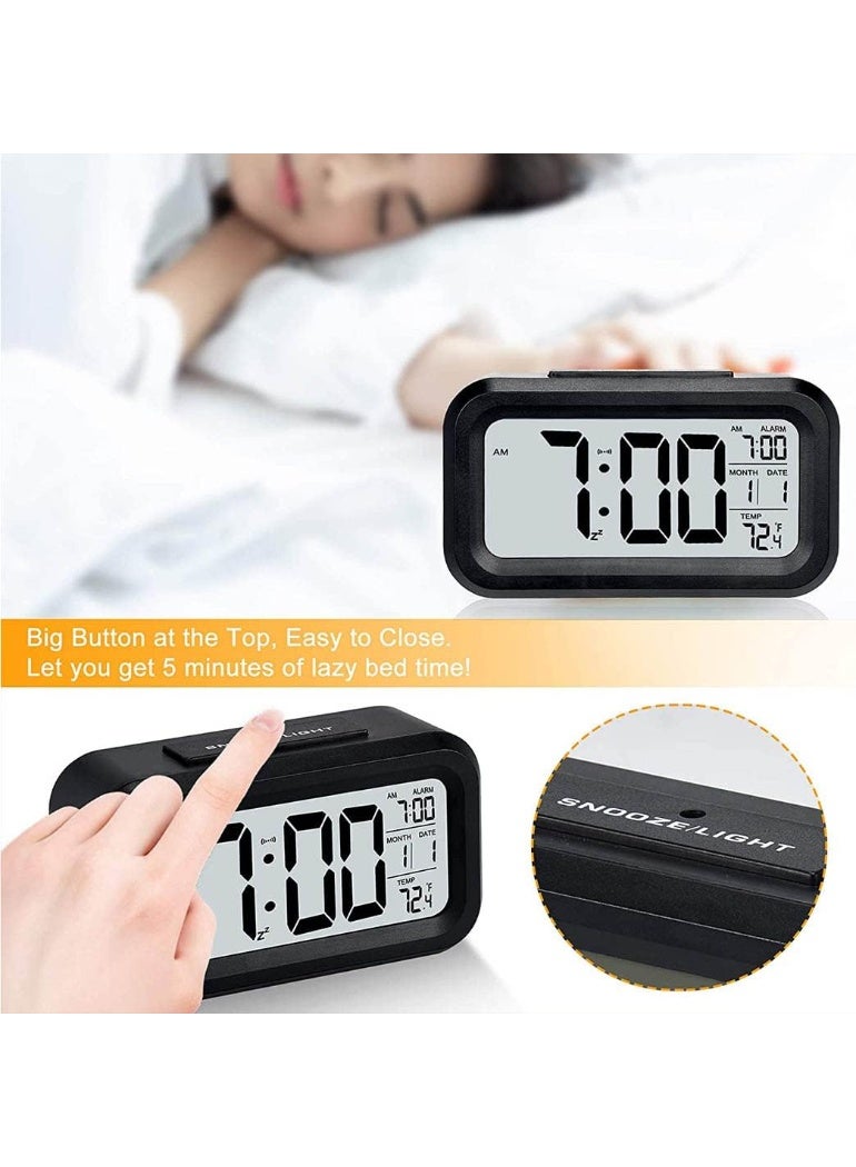 Home Care Digital Alarm Clock, Battery Operated Alarm Clock with Date,Indoor Temperature,Smart Night Light, Easy Operation Electronic Clock for Bedrooms (Black) - Image 5