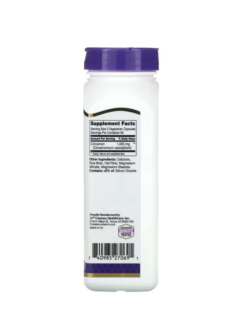 21st Century Cinnamon 120 Vegetarian Capsules (500 mg per Capsule) - Image 2