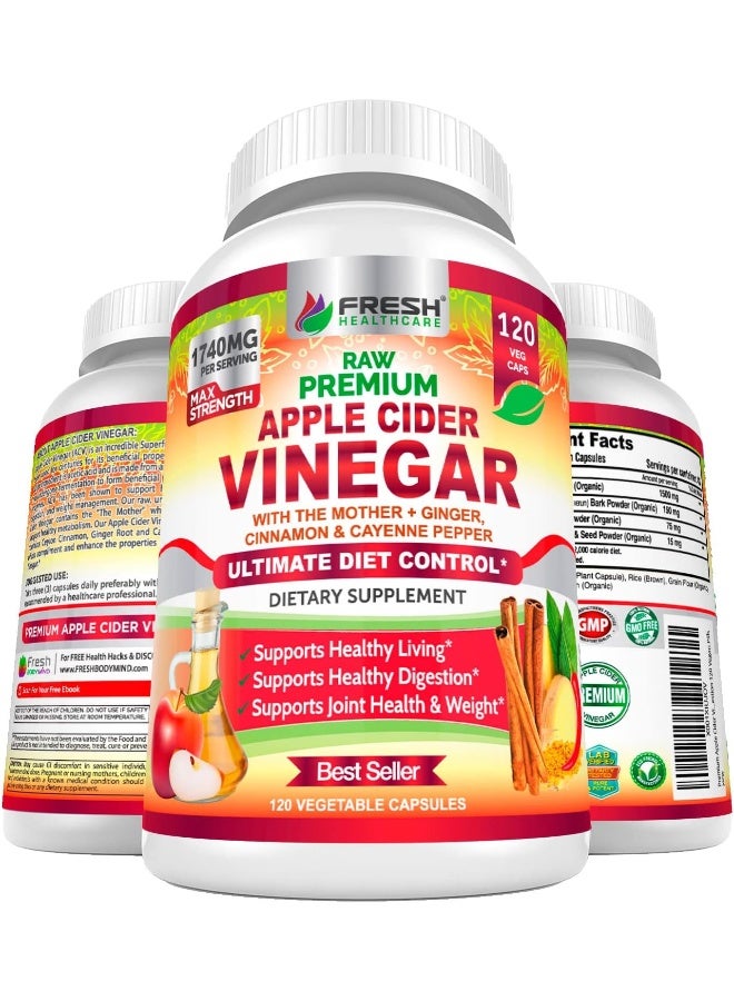 FRESH HEALTHCARE Premium Apple Cider Vinegar Pills Max 1740mg - 120 Vegan Capsules - Image 1