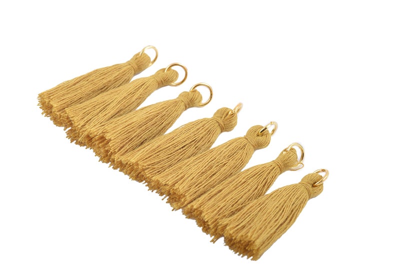 KONMAY Mini Crafting Tassels with Golden Jump Ring 50pcs 14 Inches Small Cotton Thread Tassels for Jewelry Making Crafting Bag Accessories Decoration and DIY