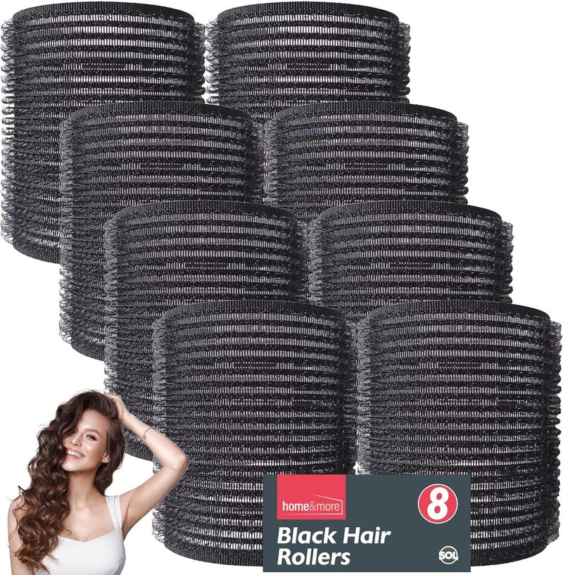 SOL 8pk Black Hair Rollers for Hair Volume Self Holding Rollers for Long Short Hair Boost Volume Create Bouncy Waves Reduce Heat Damage Compact TravelFriendly Styling Curler