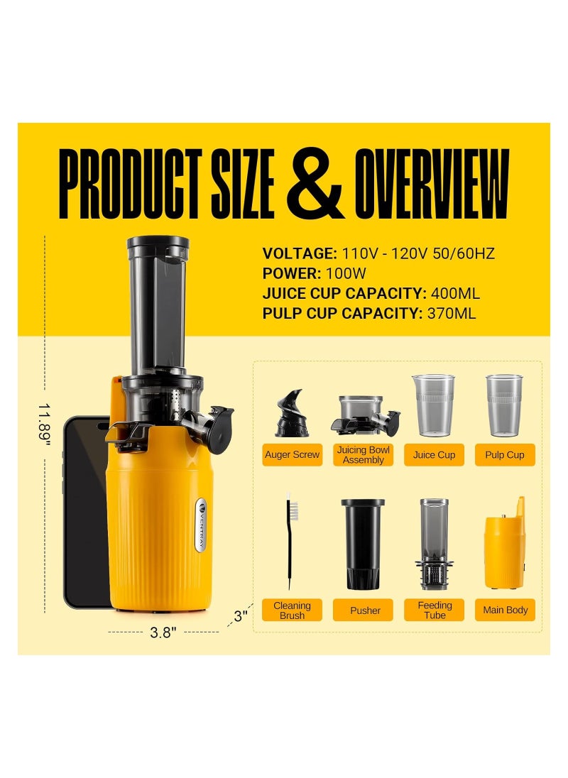 Generic - Essential Ginnie Juicer Compact Small Cold Press Juicer Masticating Slow Juicer Low Speed Easy to Clean Nutrient Dense Eco-Friendly Packaging Sunny Yellow - Image 1