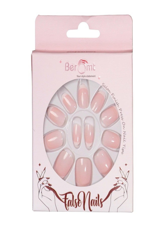 Beromt Reusable False French Beige Nails 12 Pcs Manicure At Home Gel finish French Bridal Nail Art Design Acrylic Full Fake Nail Tips with Glue Tab and Kit- BFN130FN - Image 1