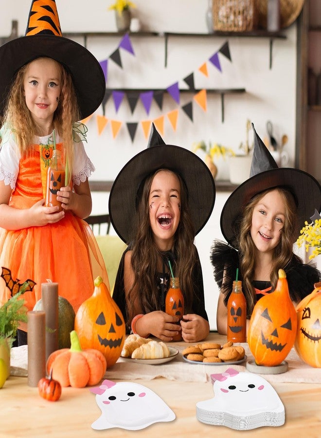 JarThenaAMCS 50Pcs Halloween Paper Plates Pink Bow Ghost Disposable Plate Cute Boo Dinner Plate for Halloween Baby Shower Party Table Decor, 10.6 x 8.7 Inch - Image 4