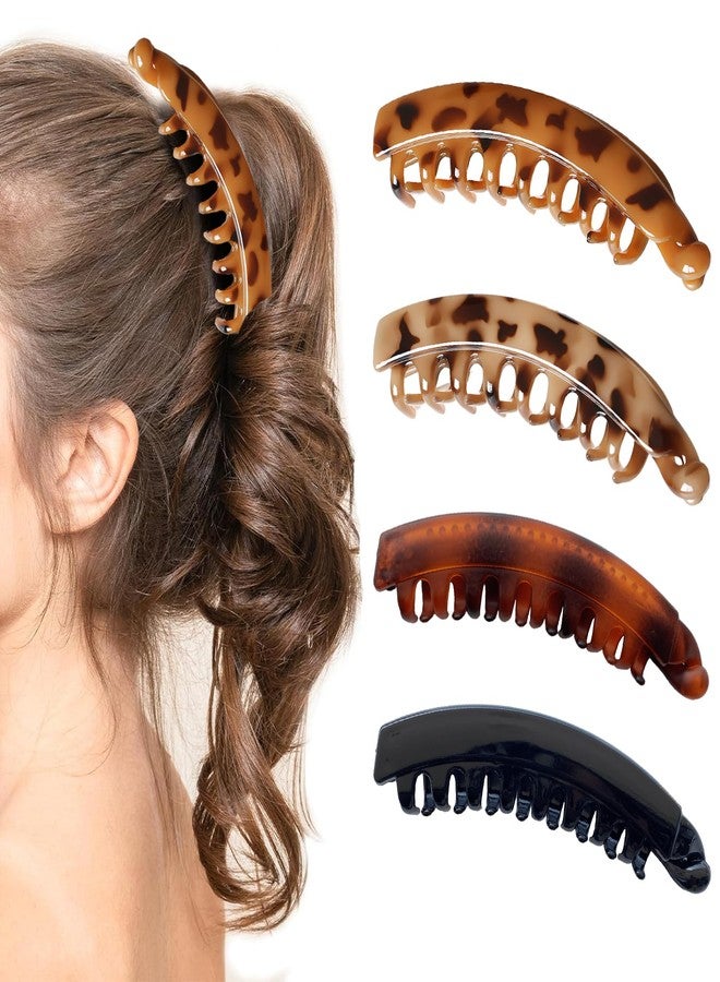 ROBOHOOK 4 Pcs Banana Hair Clip for Thin to Thick Hair Ladies,Clips for Women Girls,Non Slip Bana Hair (Coffee Amber,Cream Amber,Bright Black and Matte Tortoise Shell) - Image 1