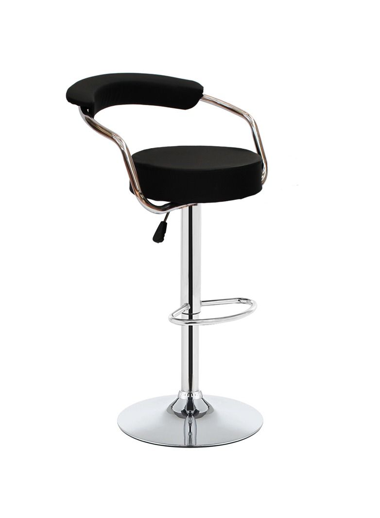 Leather Steel Adjustable Bar Stool Bar Chair-Black - Image 1