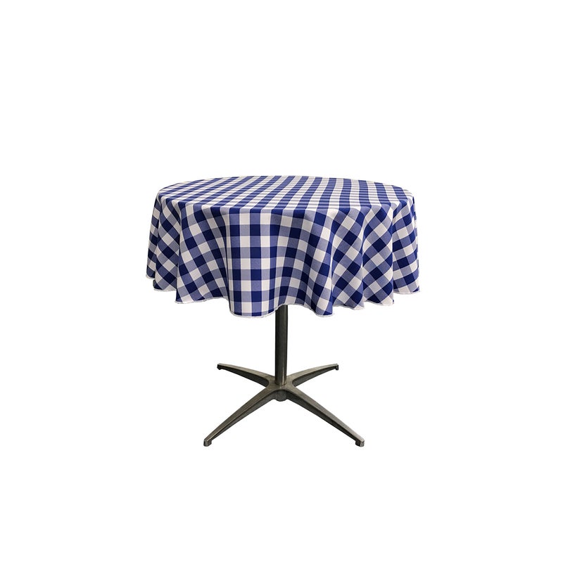 LA Linen TCcheck51RRoyalK50 Polyester Gingham Checkered Tablecloth White Royal Blue 51 in Round