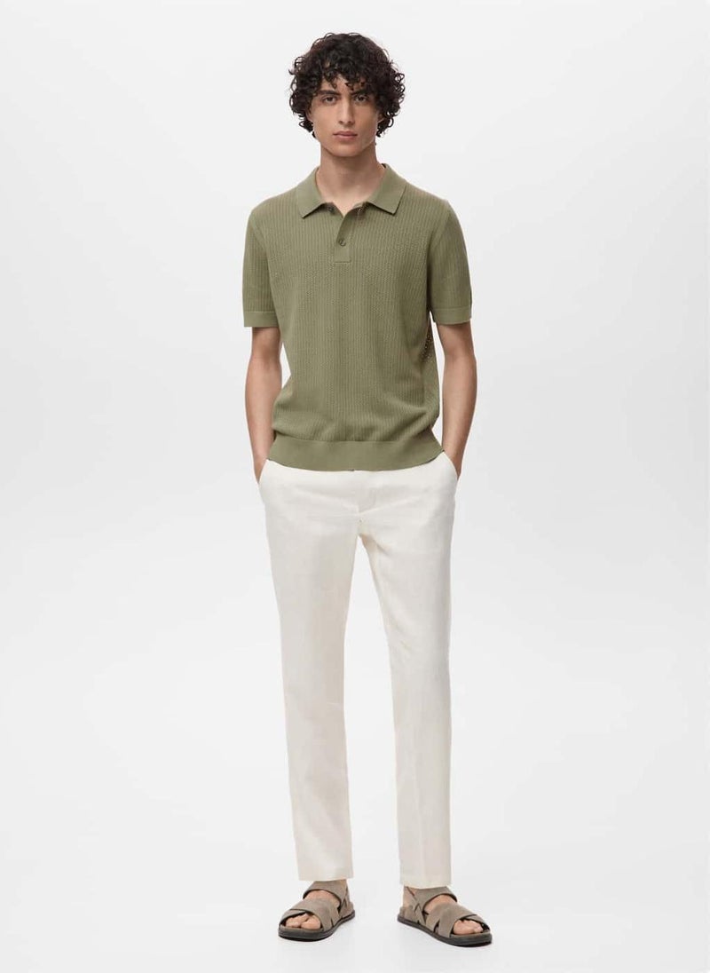 Mango Man Openwork Knitted  Polo Shirt  - Image 4