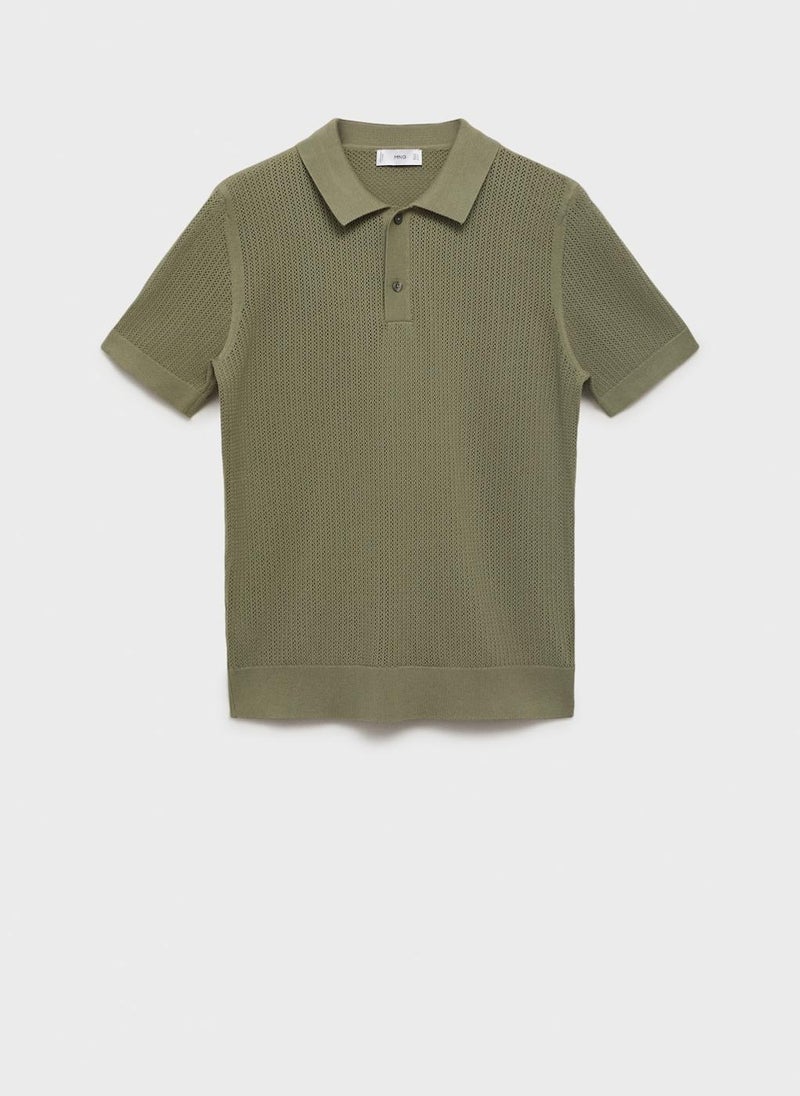 Mango Man Openwork Knitted  Polo Shirt  - Image 5