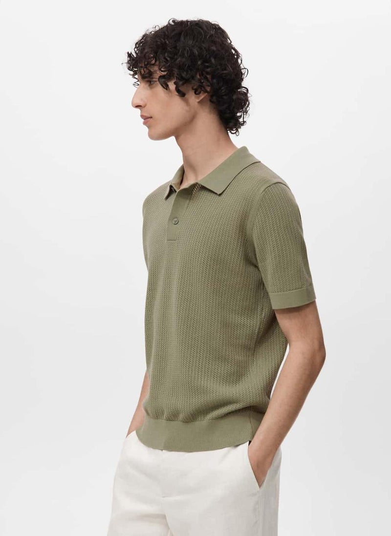 Mango Man Openwork Knitted  Polo Shirt  - Image 3