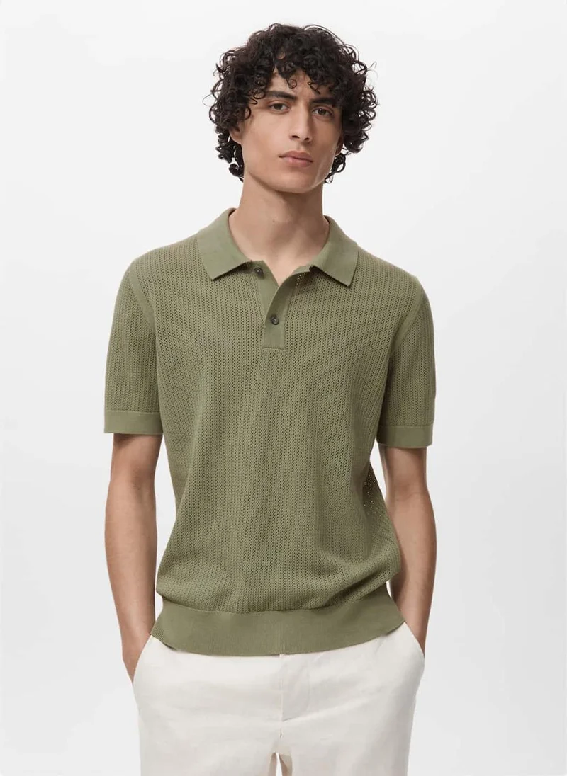 Mango Man Openwork Knitted  Polo Shirt