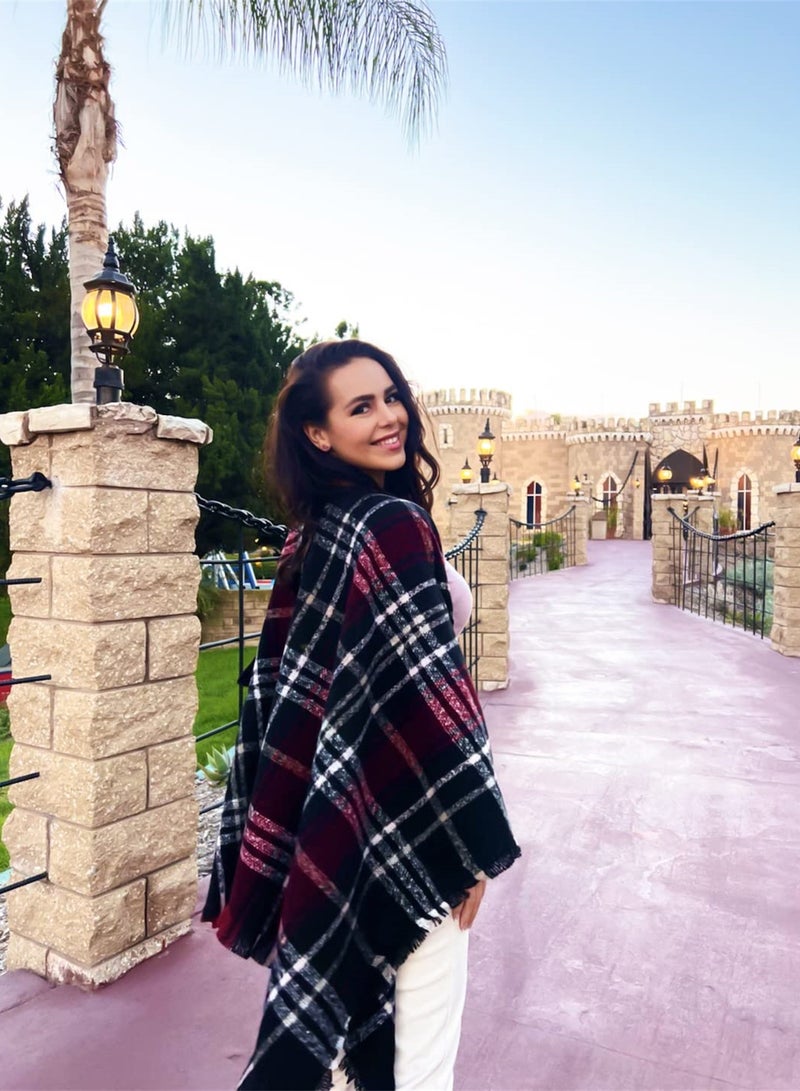 Oversized Boho Buffalo Plaid Cardigan Poncho for Women, Stylish Tassel Shawl Wrap for Fall - Image 2