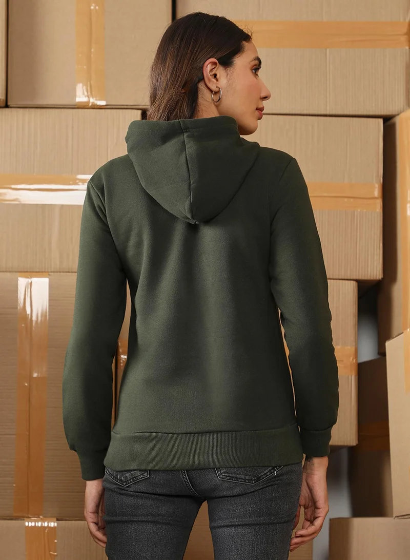 Campus Sutra Women's Sacramento Green Solid Pullover Hoodie