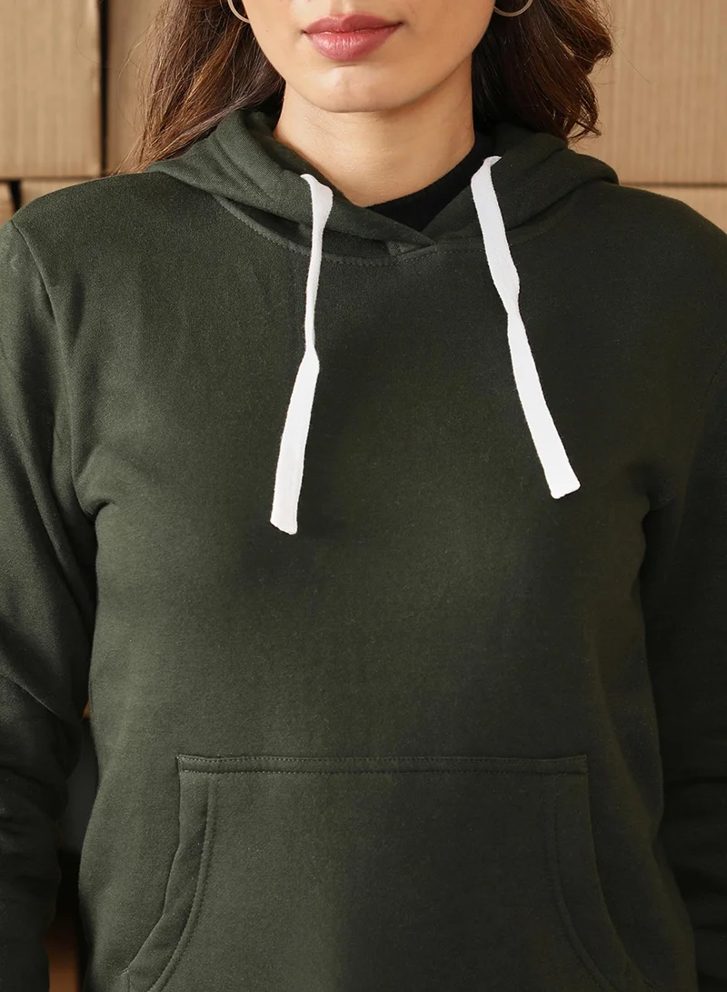 Campus Sutra Women's Sacramento Green Solid Pullover Hoodie