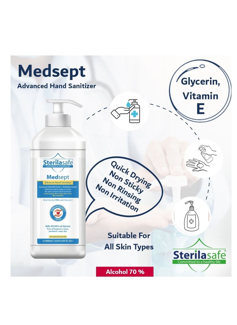 Sterilasafe MedSept Advanced Hand Sanitizer Refreshing gel 70% with Vitamin Egeneral 1000 ml  - Image 3