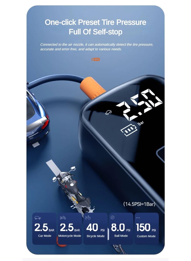 كيلا مضخة هواء كهربائية لاسلكية لإطارات السيارة، مناسبة للدراجات النارية والدراجات الهوائية والقوارب والسيارات، لون أسود، KNOKR678 - Image 2