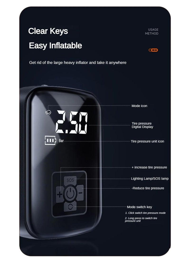 كيلا مضخة هواء كهربائية لاسلكية لإطارات السيارة، مناسبة للدراجات النارية والدراجات الهوائية والقوارب والسيارات، لون أسود، KNOKR678 - Image 3