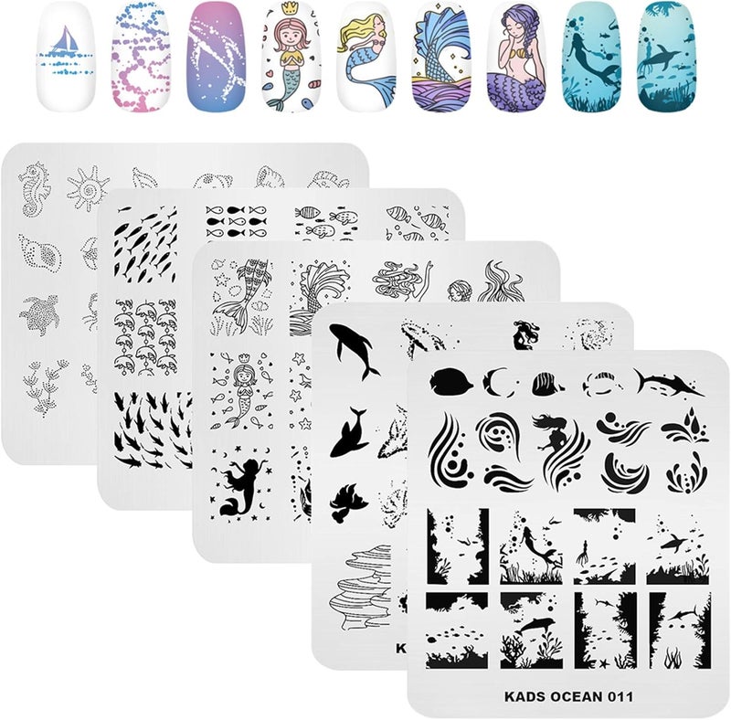 KADS 5Pcs Nail Stamp Plates Set Nails Art Stamping Plate Set Nail Plate Template Image Plate Ocean Series