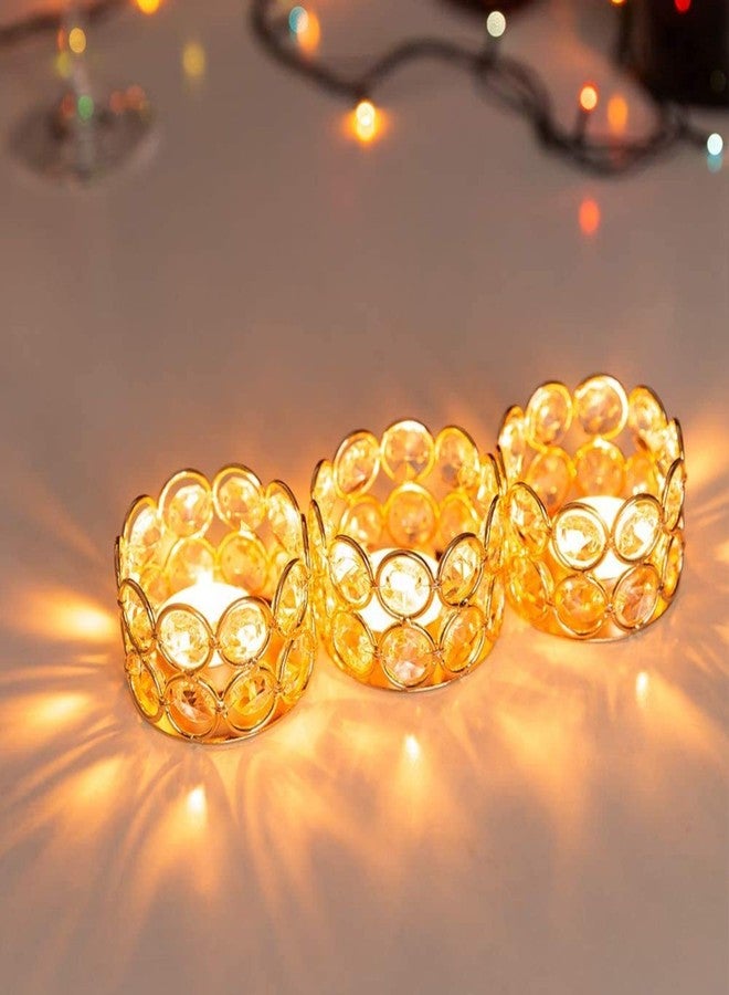 Decor Vibes 6 Gold Crystal Votive Candle Holders with 6 Tealight Candle for Diwali, Office Table, Home Decorative Centerpiece, Gifts for Birthday, Wedding (Pack of 6) - Image 4