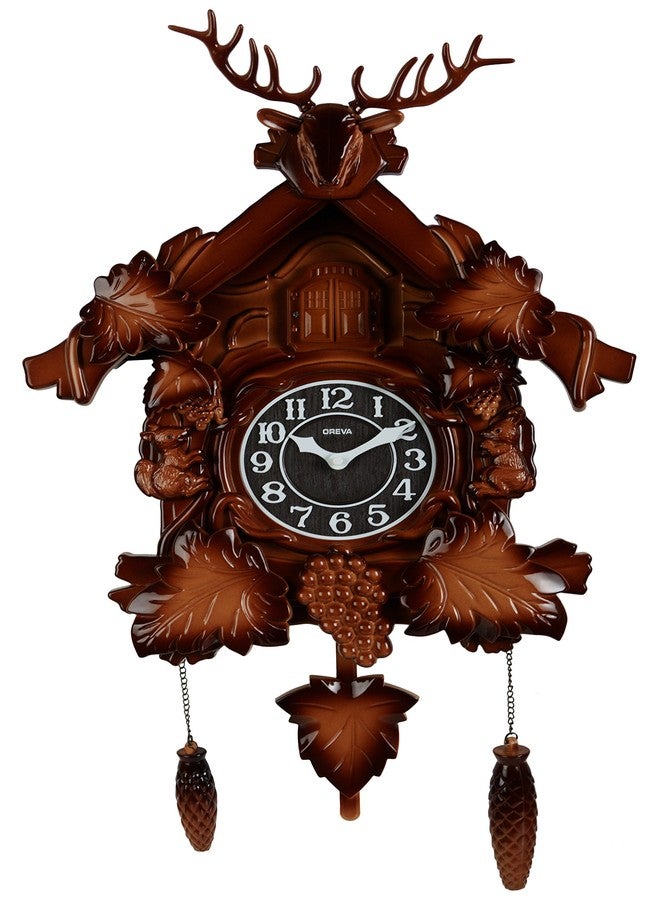 Oreva AQ-4177 Plastic Pendulum Wall Clock with Cuckoo (36 cm x 12 cm x 40 cm, Brown) - Image 2