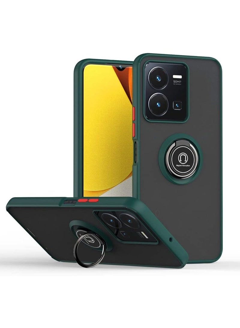 Case for Vivo Y02S/Vivo Y16 Case Cover Metal Ring Holder Grip Kickstand Car Magnetic Mount Shockproof Matte Hard Back Bumper Case for Vivo Y02S /Vivo Y16  Green