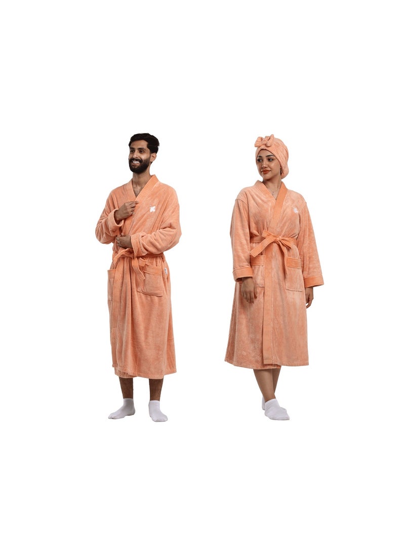 Relef Luxury Couples Bathrobe Set – Premium Quick-Dry Coral Fleece Microfiber Robes for Couples, Soft & Absorbent Home Spa Bathrobes - Apricot - Image 1