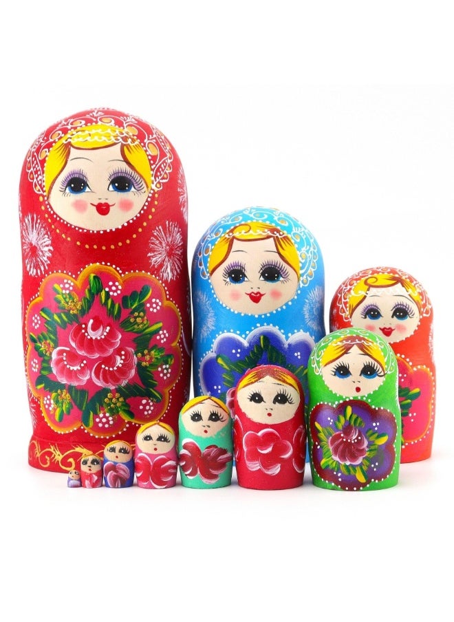 Russian Nesting Dolls Wood Matryoshka Stacking Set of 10 Handmade Toys for Children Kids Adults Easter Mother's Day Birthday Christmas Halloween Home Room Decoration Gift  - Image 4