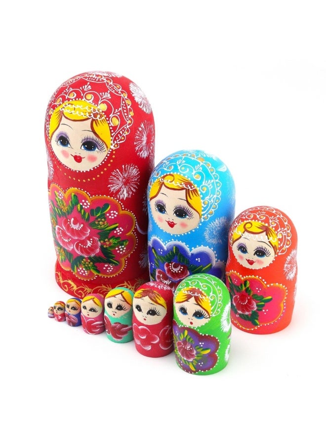Russian Nesting Dolls Wood Matryoshka Stacking Set of 10 Handmade Toys for Children Kids Adults Easter Mother's Day Birthday Christmas Halloween Home Room Decoration Gift  - Image 1