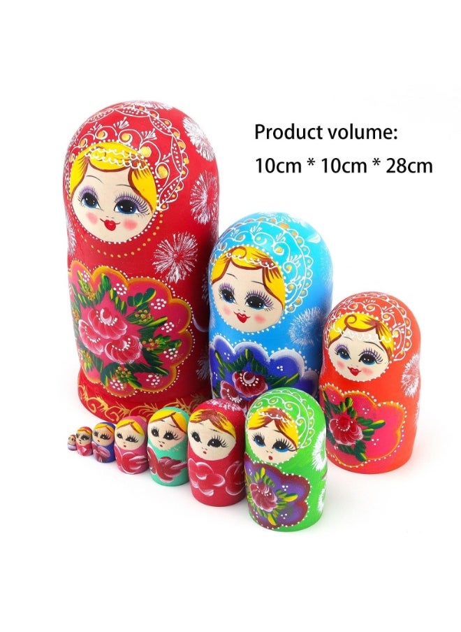 Russian Nesting Dolls Wood Matryoshka Stacking Set of 10 Handmade Toys for Children Kids Adults Easter Mother's Day Birthday Christmas Halloween Home Room Decoration Gift  - Image 2