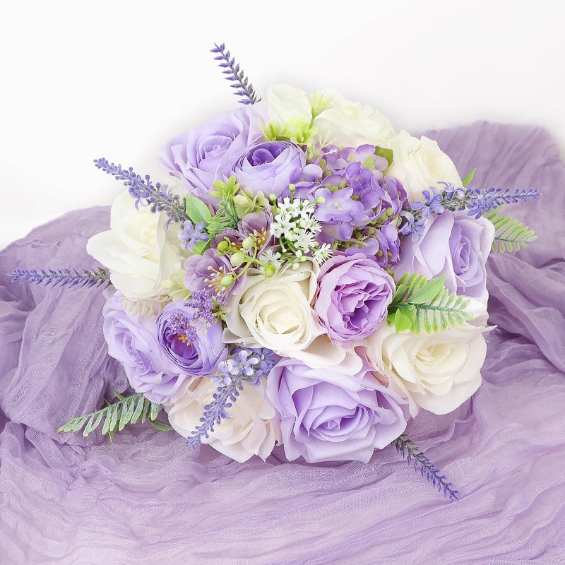 SEMONONIA Bride Bouquets for Wedding 8.5 Inch Lilac Artificial Rose Flower Bridal Bouquets for Bride Wedding Bridesmaid Marriage Proposal Party Anniversary Church Decoration - Image 2