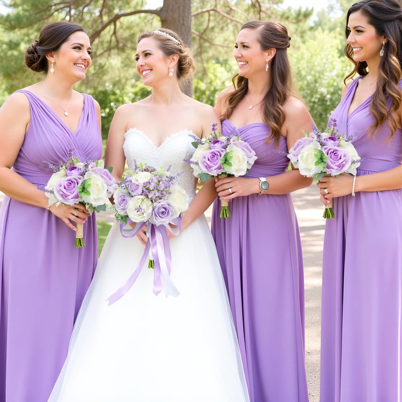 SEMONONIA Bride Bouquets for Wedding 8.5 Inch Lilac Artificial Rose Flower Bridal Bouquets for Bride Wedding Bridesmaid Marriage Proposal Party Anniversary Church Decoration - Image 5