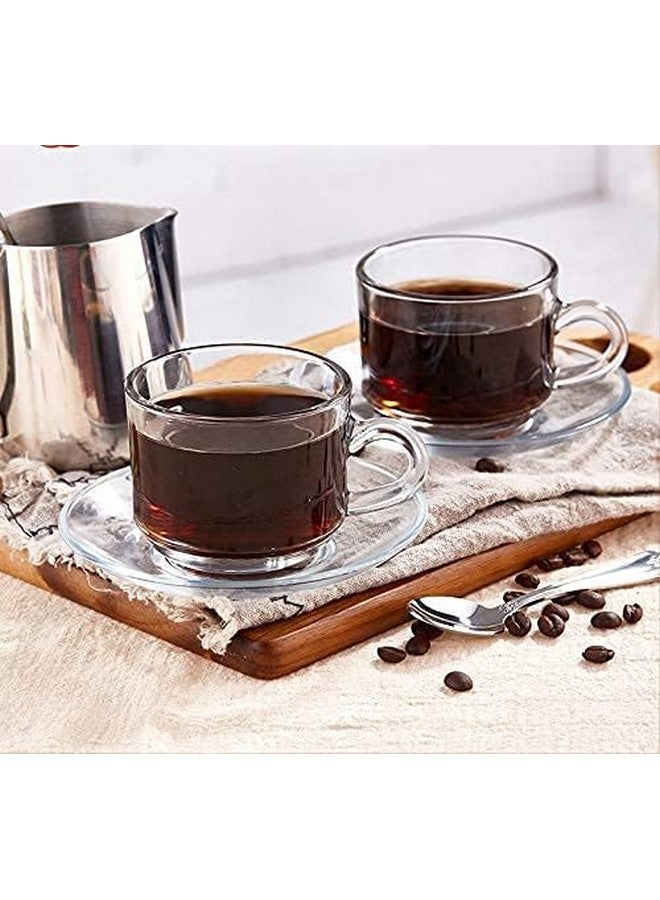 VILON Italian Premium Glass Tea Cup Set | Coffee Mugs with Handle Transparent Drinking Cup for Milk, Cappuccino, Hot Chocolate & Cold Beverages | 210ml | Set of 6 (Plain Teacup 180MLC) - Image 4