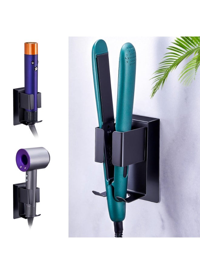 Hair Straightener Holder Wall Mounted Blow Dryer Holder, And Curling Iron Bathroom Tools Organizer Storage (Black) - Image 1