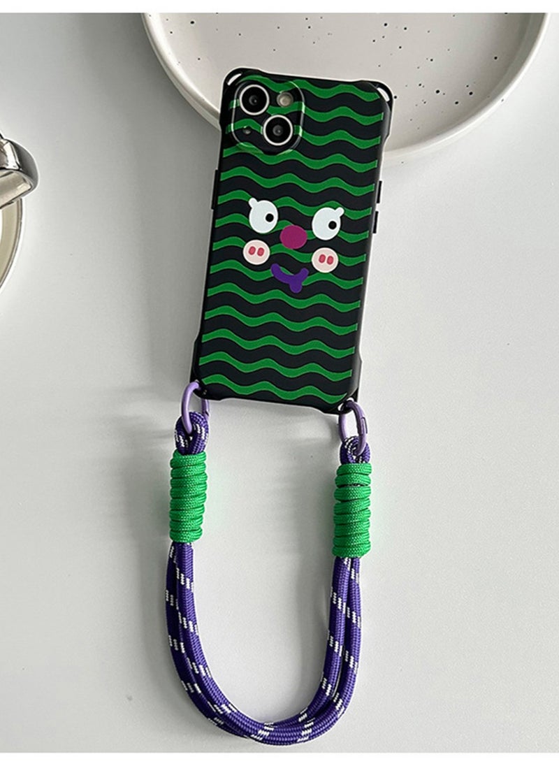 X-level iPhone 15 Plus Case with Strap Crossbody Cover Neck Cord Lanyard Soft Silicone Shell Adjustable Wrist Tether Safety Straps Mobile Phone Accessories for Apple iPhone 15 Plus(2023)(Black/Green)  - Image 1