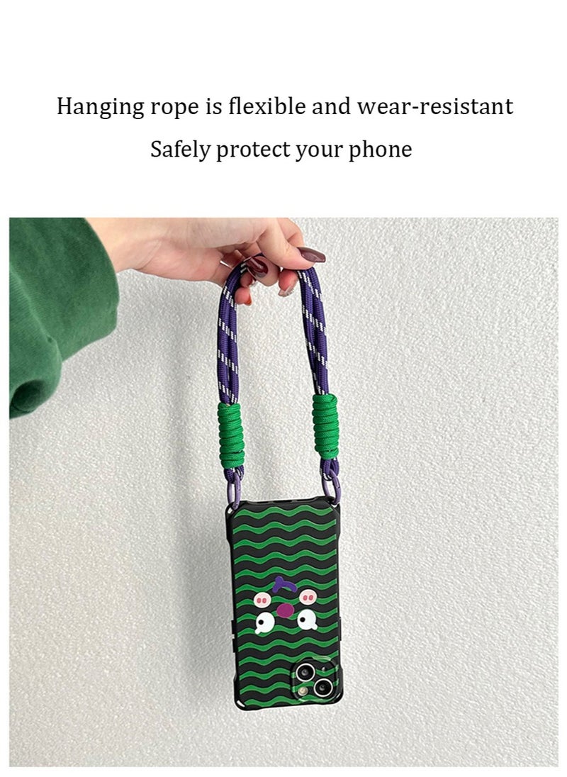 X-level iPhone 15 Plus Case with Strap Crossbody Cover Neck Cord Lanyard Soft Silicone Shell Adjustable Wrist Tether Safety Straps Mobile Phone Accessories for Apple iPhone 15 Plus(2023)(Black/Green)  - Image 4