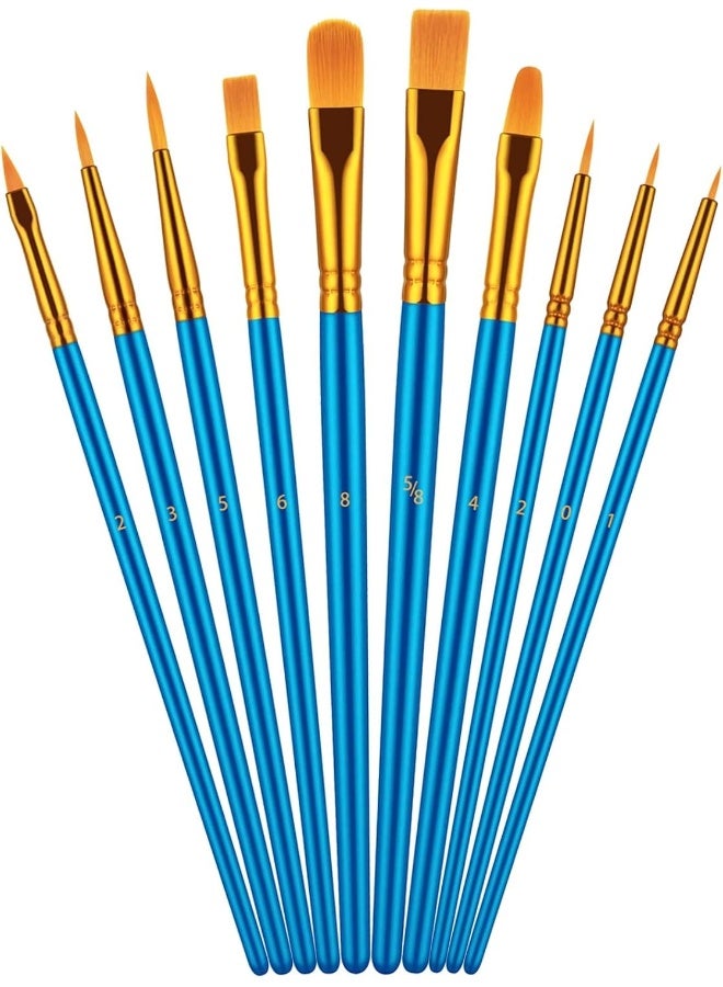 MOMENT مجموعة فرش الطلاء، 10 قطع فرش طلاء، مجموعة فرش فنية بحجم 10 من شعر النايلون للطلاء الأكريليكي، الزيت، الألوان المائية، فن الوجه، الأظافر، الجسم، التفاصيل المصغرة ورسم الصخور [أزرق] - Image 1