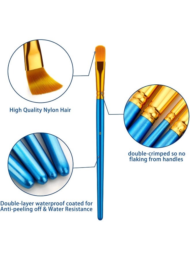 MOMENT مجموعة فرش الطلاء، 10 قطع فرش طلاء، مجموعة فرش فنية بحجم 10 من شعر النايلون للطلاء الأكريليكي، الزيت، الألوان المائية، فن الوجه، الأظافر، الجسم، التفاصيل المصغرة ورسم الصخور [أزرق] - Image 2