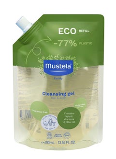 Mustela Mustela Certified Organic Cleansing Gel - Natural Hair & Body Wash with Olive Oil & Aloe Vera - For Baby, Kid & Adult - Fragrance Free, Tear Free, Vegan & Biodegradable - 13.52 fl. oz.  - Image 1