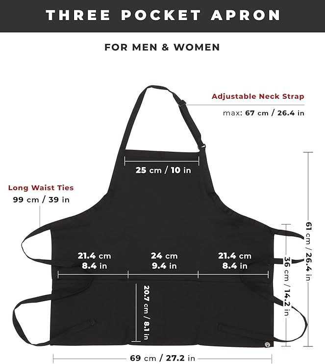 Chef Works Unisex Three Pocket Apron, Black, One Size