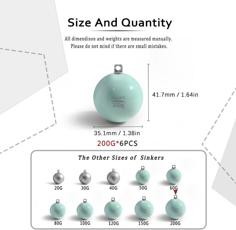 ECOFT Lead Free Fishing Weights Sinkers 20g-200g Coated Egg Sinkers Cannonball Weights Assorted Sizes Bag and Fishing Weights Assortment Box Non-Lead Fishing Weights Saltwater Freshwater - Image 2