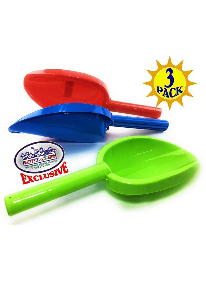 Matty's Toy Stop 14" Kids Long Handle Sand Scoop Plastic Shovels for Sand & Beach (Red, Blue & Green) Complete Gift Set Bundle - 3 Pack - Image 2