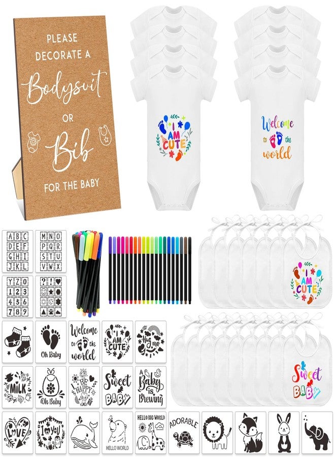 SytuHete 69 Pcs Baby Bib Bodysuit Set - Baby Shower Game Sign & Feeder Bib - Newborn Bodysuit - Fabric Marker (Classical) - Image 1