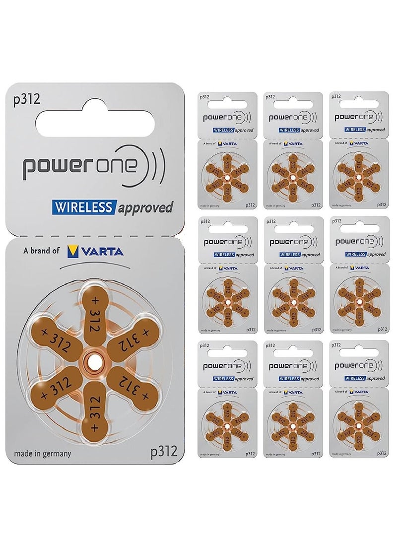 Power One 1.45V Original High Level Hearing Aid Batteries PowerOne P312 Pack Of 60 Pieces (German)  - Image 2