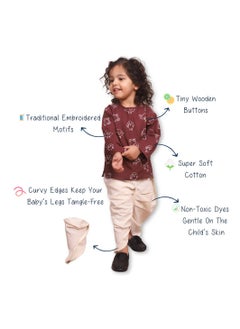 Polka Tots Polka Tots Full Sleeves Birds Embroidery Angrakha with Dhoti - Wine (12M - 18M)  - Image 2
