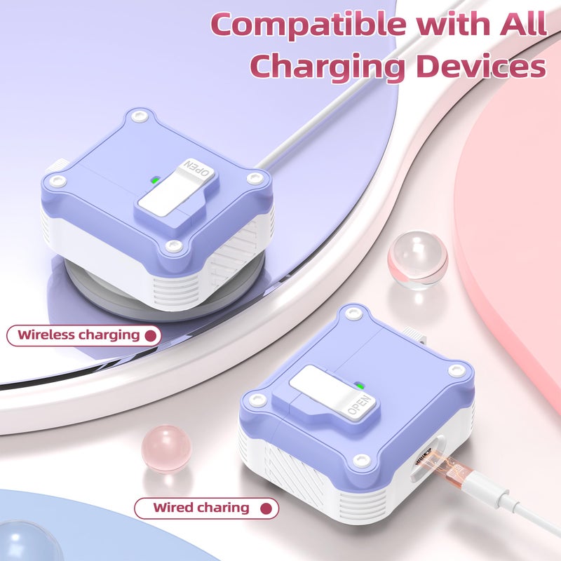 R-fun for AirPods 3rd Generation 2021 Charging Case Cover, Full Drop Protection Auto Pop-Up Lid Design for Apple Airpod 3 Gen Case with Cleaner Kit & Keychain,White/Lavender - Image 5
