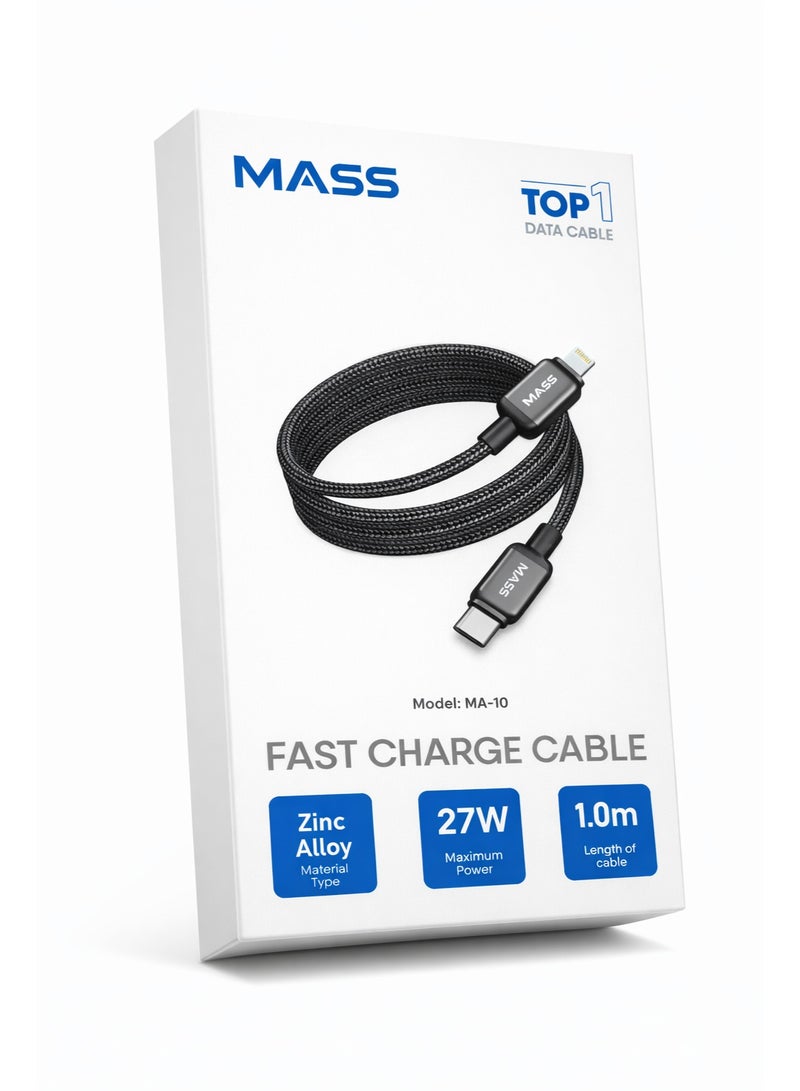 ماس كابل شحن سريع  27 واط MASS، (USB-C إلى Lightning)، طول 1 متر، موديل: MA-10، غلاف من سبائك الزنك المقاومة، نقل بيانات عالي الكفاءة بسرعة 480 ميجابت في الثانية - ضمان محلي لمدة عام - Image 1