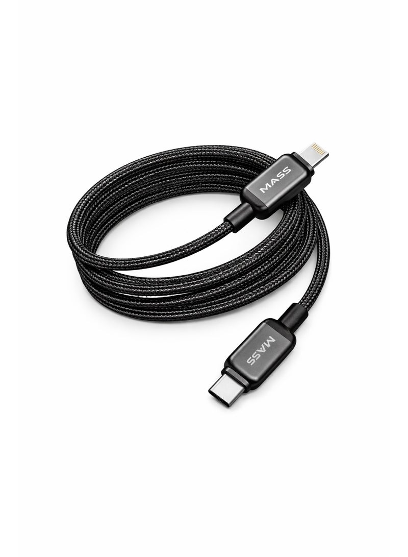 ماس كابل شحن سريع  27 واط MASS، (USB-C إلى Lightning)، طول 1 متر، موديل: MA-10، غلاف من سبائك الزنك المقاومة، نقل بيانات عالي الكفاءة بسرعة 480 ميجابت في الثانية - ضمان محلي لمدة عام - Image 4
