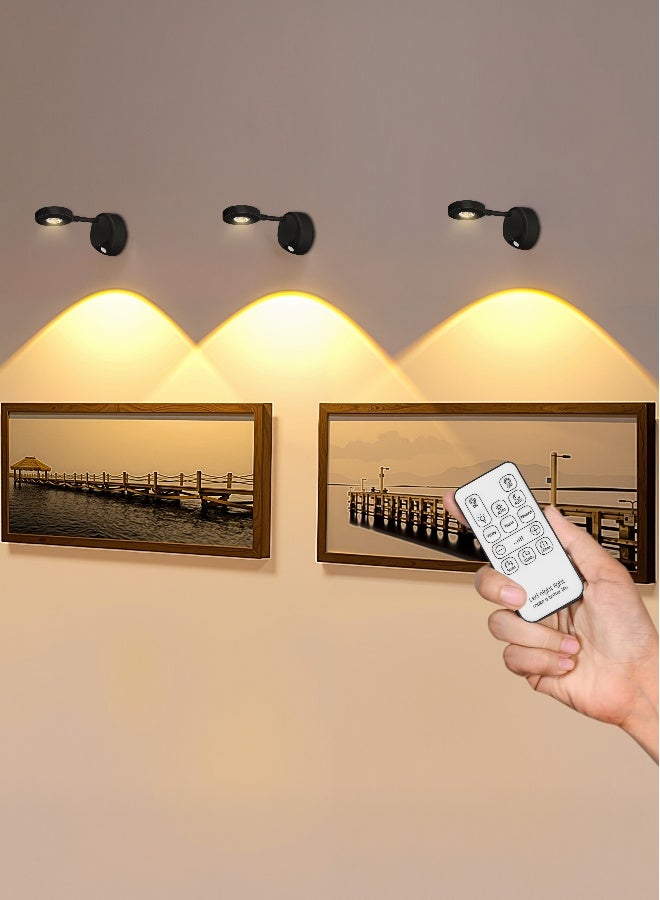 Rechargeable Motion Sensor Picture Light, Spotlight Painting Light, LED Wall Light, Night Light, 3 Colors and Dimmable 360° Rotation with Remote Control (Black) - Image 1